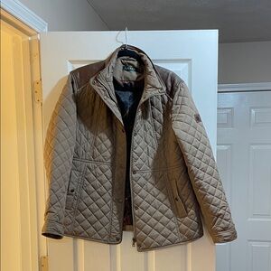 Lauren Ralph Lauren Faux-Leather-Trim Quilted Brown/Tan Jacket